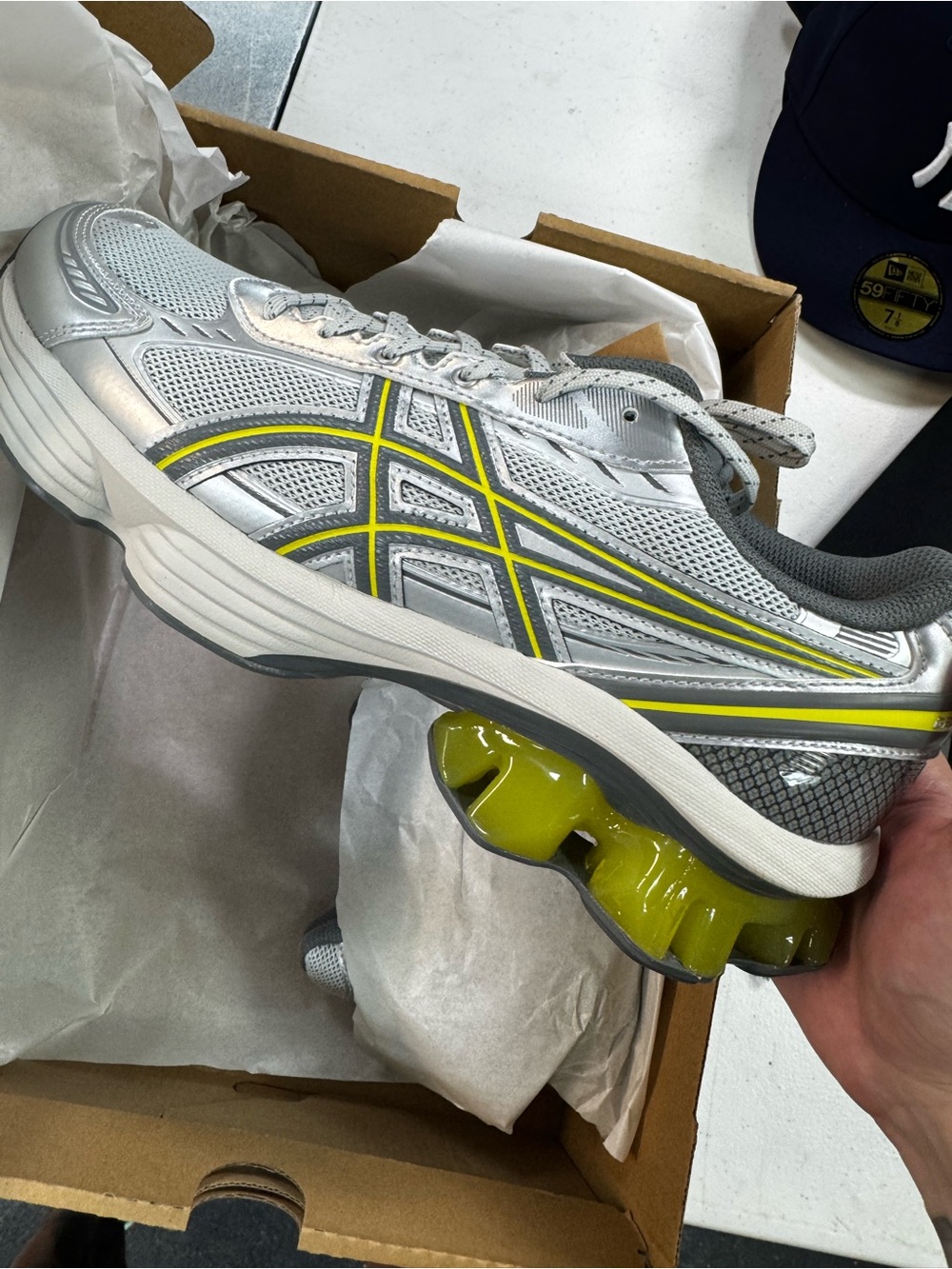 Asics Men’s Silver & Neon Yellow Athletic Running Shoe